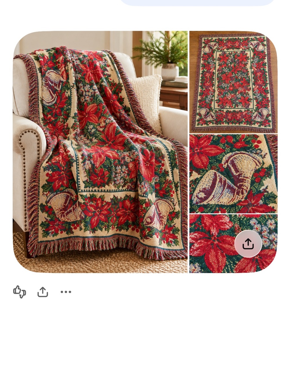 Festive Poinsettia Cornucopia Woven Throw Blanket - Red & Cream